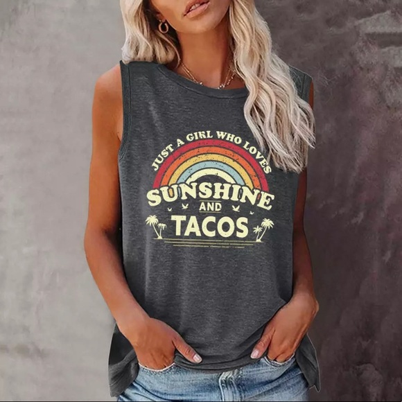 Tops - NWT Small Seeyoushy Just A Girl Who Loves Sunshine and Tacos Print Top